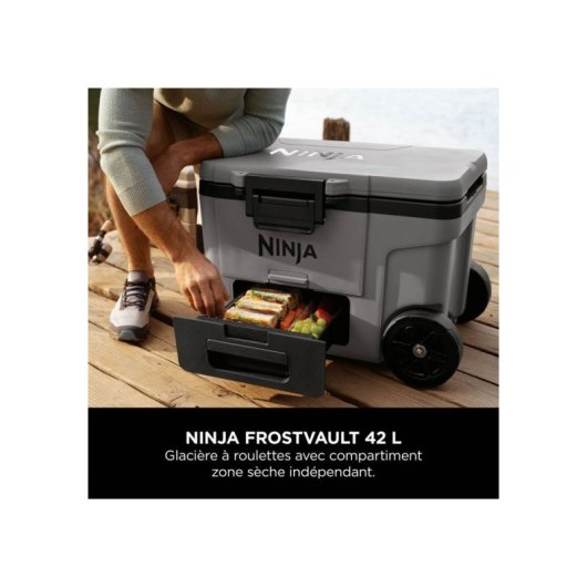 Ninja Frostvault Fb245eugy Nevera/conservadora Con Ruedas 42 L Y Dry Zone, Zona Refrigerada Para Mantener Alimentos Fríos Y Secos, Gris Ardoise, Tapa Con Cierre