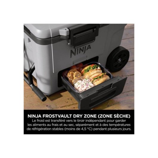 Ninja Frostvault Fb245eugy Nevera/conservadora Con Ruedas 42 L Y Dry Zone, Zona Refrigerada Para Mantener Alimentos Fríos Y Secos, Gris Ardoise, Tapa Con Cierre