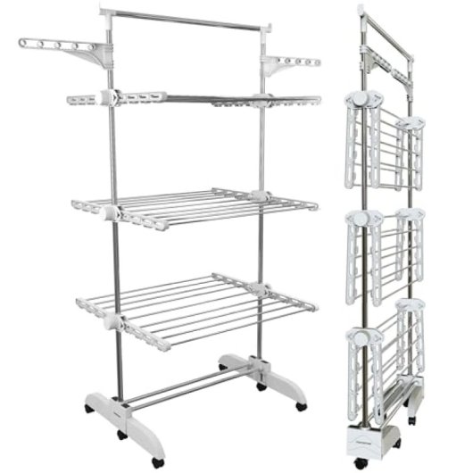 Tendedero Portentum Vertical Pliable 14 cm 5 Niveaux 58 Cintres 40 kg Acier Inox