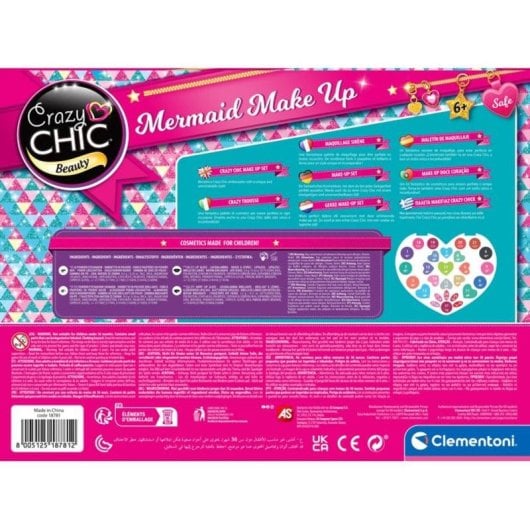 Palette de maquillage pour enfants Clementoni Crazy Chic Sirene en etui coeur irise avec miroir