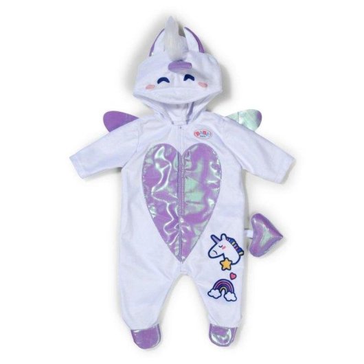 Tutù Unicorno BABY born 43cm con cappuccio, ali e cerniera frontale multicolore