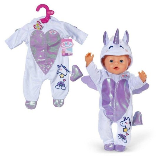 Tutù Unicorno BABY born 43cm con cappuccio, ali e cerniera frontale multicolore
