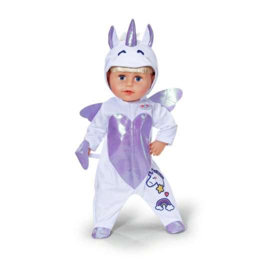 Tutù Unicorno BABY born 43cm con cappuccio, ali e cerniera frontale multicolore