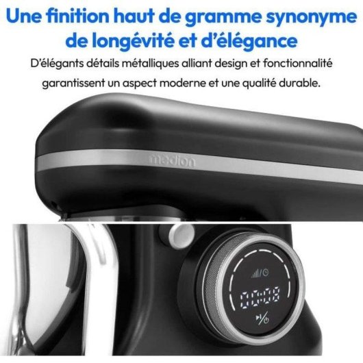 Robot Pâtissier Medion MD18420 1200W 5L 8 Vitesses + Pulse Écran Tactile Noir