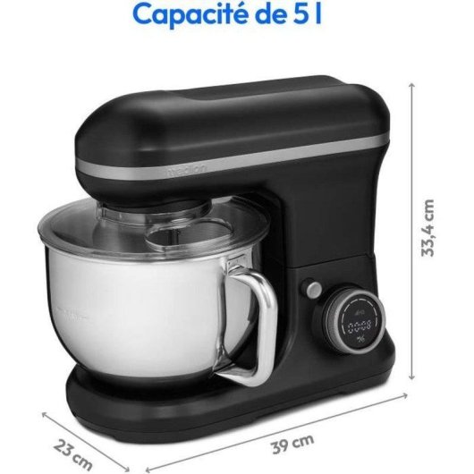 Robot Pâtissier Medion MD18420 1200W 5L 8 Vitesses + Pulse Écran Tactile Noir