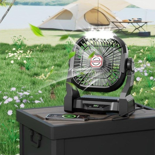 Mini Ventilador Dam Electronics P18 15W 4 Velocidades Motor DC Luz LED Powerbank 5200mAh Inalámbrico