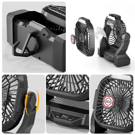 Mini Ventilador Dam Electronics P18 15W 4 Velocidades Motor DC Luz LED Powerbank 5200mAh Inalámbrico