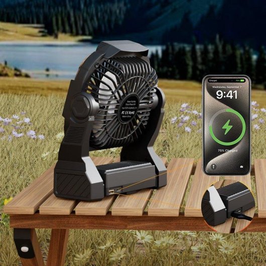 Mini Ventilador Dam Electronics P18 15W 4 Velocidades Motor DC Luz LED Powerbank 5200mAh Inalámbrico