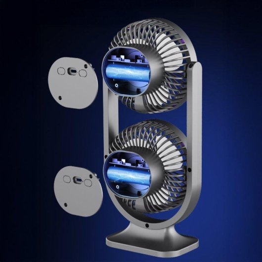 Ventoinha de Sobremesa Dupla Dam Electronics 5 Velocidades 3 Intensidades de Luz 14x9x30cm Bege