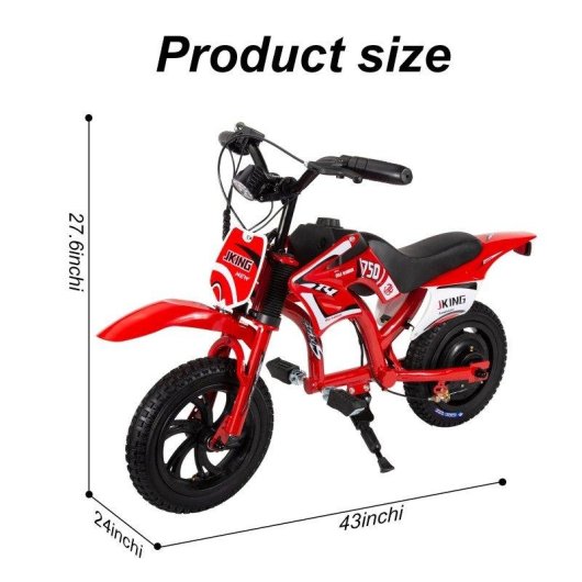 Moto elettrica per bambini JKING C6 200W 25.2V 12" Freni a disco doppi Rossa
