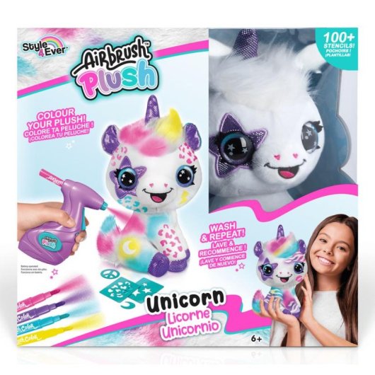 Einhorn Kuscheltier Style 4 Ever personalisierbar mit Elektro-Airbrush 120+ Schablonen 33 cm