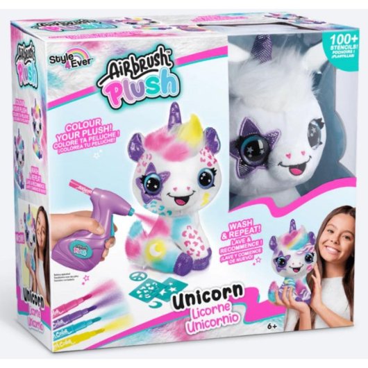 Einhorn Kuscheltier Style 4 Ever personalisierbar mit Elektro-Airbrush 120+ Schablonen 33 cm