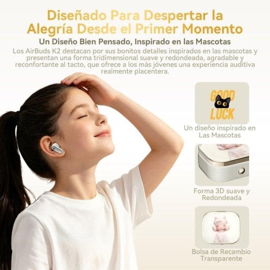 Blackview Airbuds K2 kabellose Bluetooth 6.0 Kinderkopfhörer mit Tierdesign, weiß gold