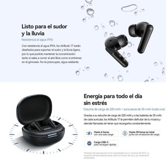 Auriculares Blackview Airbuds 17 sans fil Bluetooth 6.0 ANC ENC ergonomiques noirs