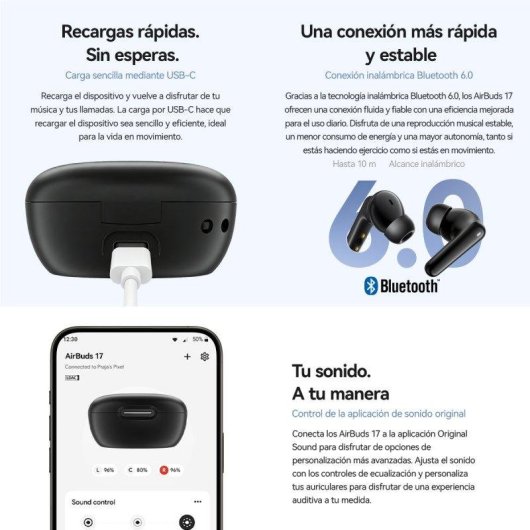 Auriculares Blackview Airbuds 17 sans fil Bluetooth 6.0 ANC ENC ergonomiques noirs