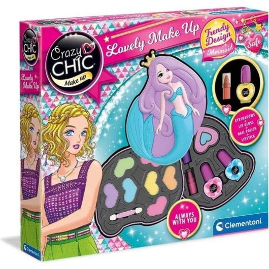 Kit de Maquiagem Sereia Clementoni Crazy Chic - 2 Paletes Cosméticos Seguros