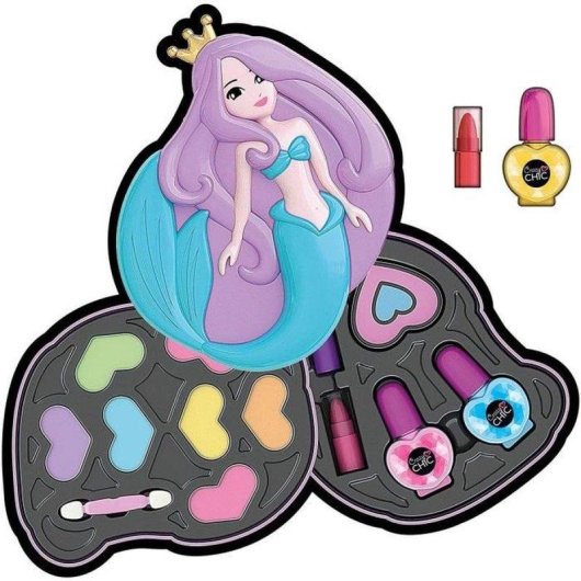 Kit de Maquiagem Sereia Clementoni Crazy Chic - 2 Paletes Cosméticos Seguros