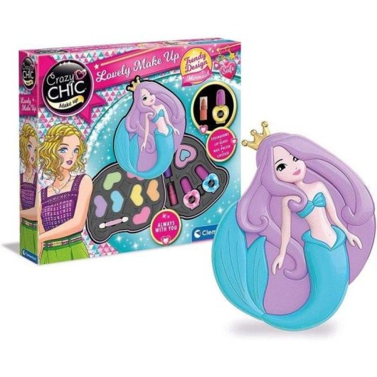 Kit de Maquiagem Sereia Clementoni Crazy Chic - 2 Paletes Cosméticos Seguros