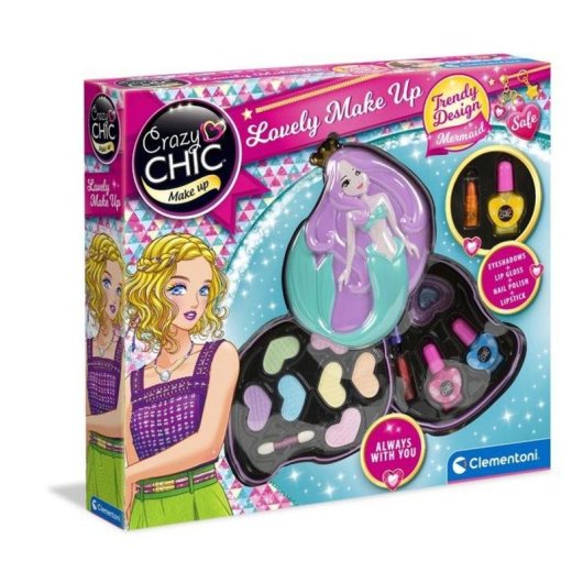 Kit de Maquiagem Sereia Clementoni Crazy Chic - 2 Paletes Cosméticos Seguros