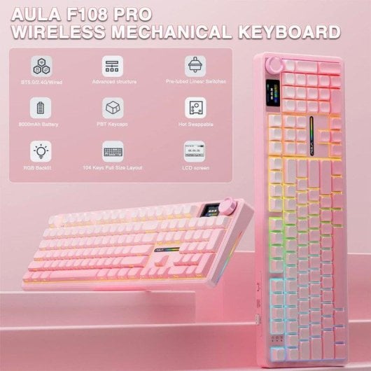 Teclado Aula F108 Pro mecánico inalámbrico RGB hot-swap full size