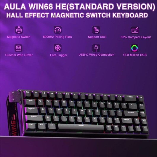 Teclado Aula Win68 HE Hall Effect magnético compacto con RGB y USB-C