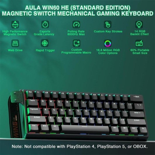 Teclado Aula Win60 HE magnético compacto con switches Hall Effect y RGB