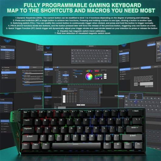 Teclado Aula Win60 HE magnético compacto con switches Hall Effect y RGB