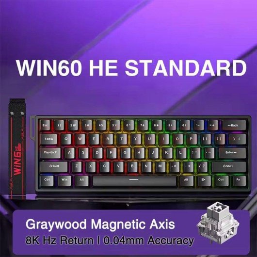 Teclado Aula Win60 HE magnético compacto con switches Hall Effect y RGB