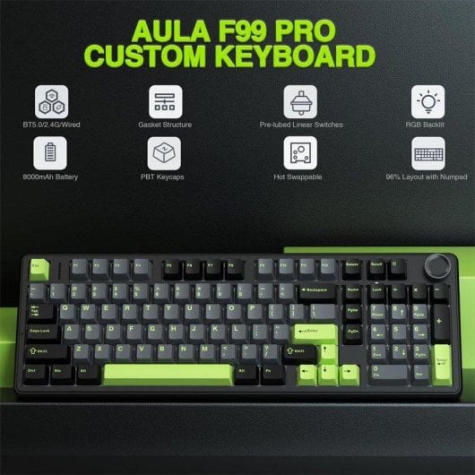 Teclado Aula F99 Pro mecánico inalámbrico tri-mode hot-swappable RGB