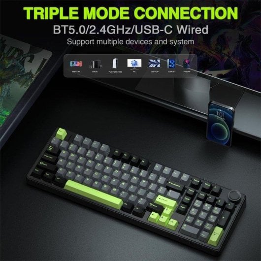 Teclado Aula F99 Pro mecánico inalámbrico tri-mode hot-swappable RGB