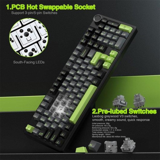 Teclado Aula F99 Pro mecánico inalámbrico tri-mode hot-swappable RGB