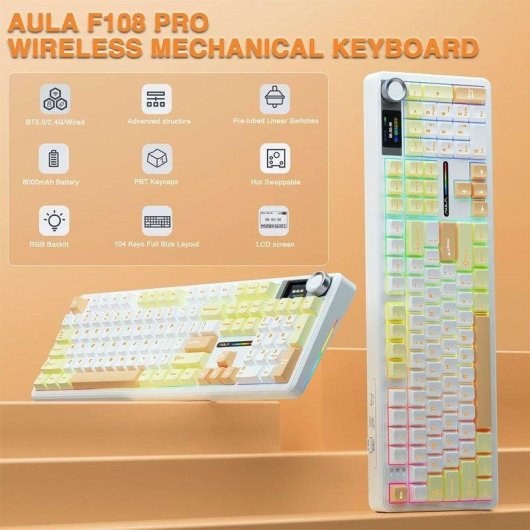 Teclado Aula F108 Pro mecánico inalámbrico tri-modo Full Size RGB español