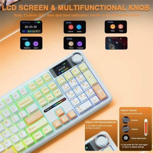 Teclado Aula F108 Pro mecânico sem fios tri-modo Full Size RGB Layout USA