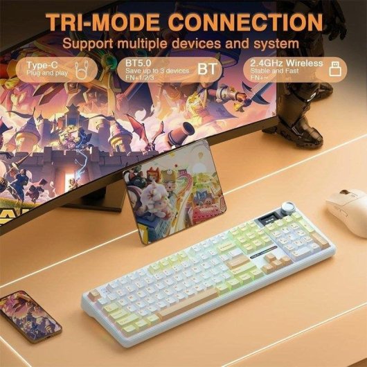Teclado Aula F108 Pro mecânico sem fios tri-modo Full Size RGB Layout USA