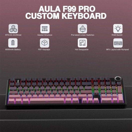 Teclado Aula F99 Pro mecánico compacto 96% Hot-swappable RGB 8000mAh