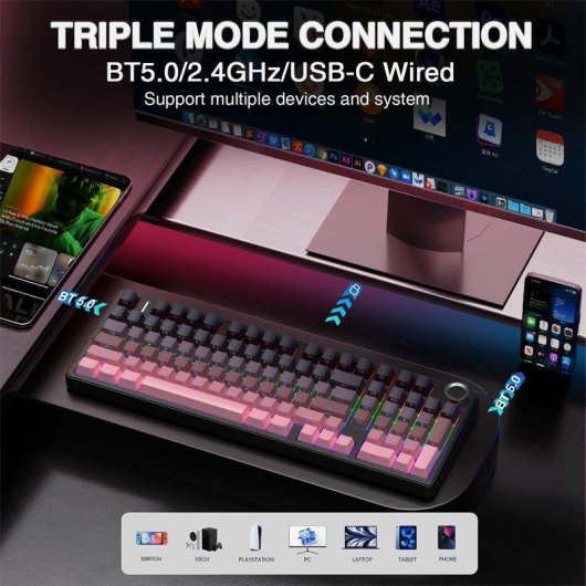 Teclado Aula F99 Pro mecánico compacto 96% Hot-swappable RGB 8000mAh
