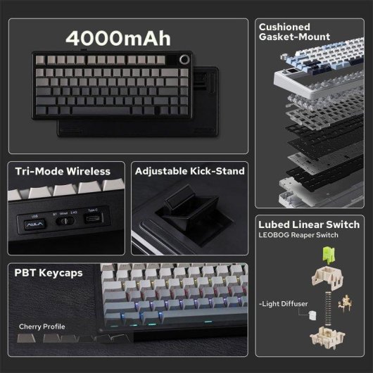 Teclado Aula F75 Max mecánico inalámbrico compacto 75% con pantalla TFT y RGB