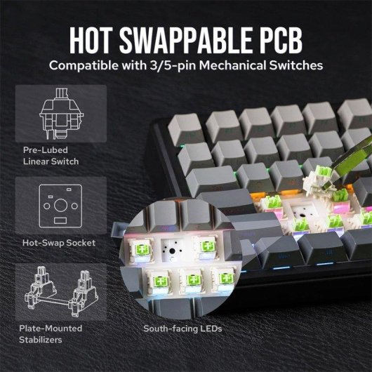 Teclado Aula F75 Max mecánico inalámbrico compacto 75% con pantalla TFT y RGB