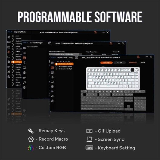 Teclado Aula F75 Max mecánico inalámbrico compacto 75% con pantalla TFT y RGB