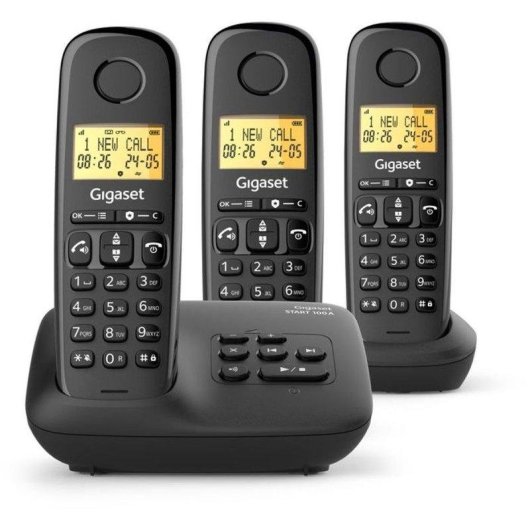 Telefone sem fios Gigaset Basic 100A Trio 3 terminais Contestador