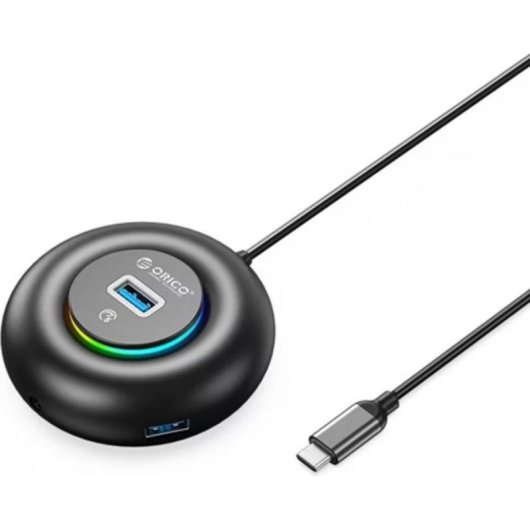 Hub Orico 4 portas 5 Gbit/s modelo YXR4-C3 com RGB e áudio integrado