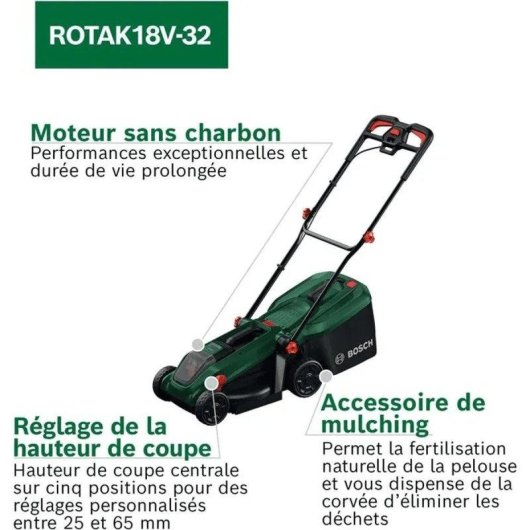 Rasenmäher Bosch Rotak18v-32 18V 32 cm Akku Brushless Motor 3-in-1