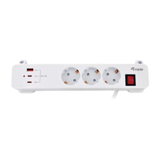 Regleta Equip 245556 3 Tomas Tipo F con 2 USB-C y 1 USB-A 20W