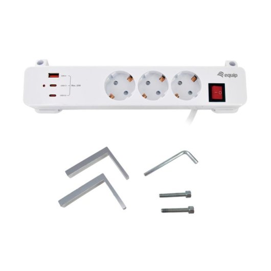 Regleta Equip 245556 3 Tomas Tipo F con 2 USB-C y 1 USB-A 20W