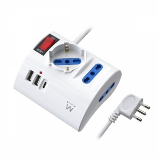 Regleta Ewent EW3868 3 Tomas Tipo L 3 USB Interruptor Cable 2 m