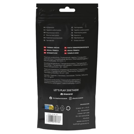 Pasta térmica Savio TG-05 2g 18 W/m-K
