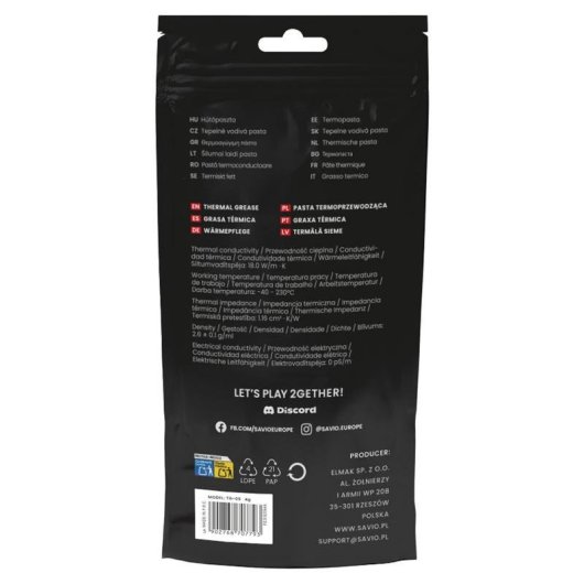 Pâte thermique SAVIO Glacier TG-05 4g 18 W/m-K