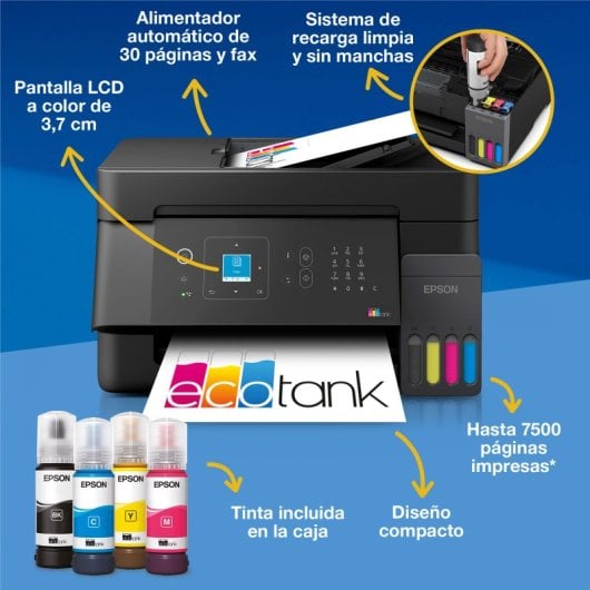 Multifunción Epson EcoTank ET-4900 Inkjet Color WiFi Fax ADF Negro