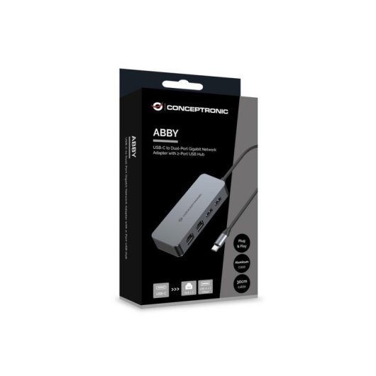 Conceptronic ABBY24G USB-C auf Gigabit Ethernet Adapter mit 2 USB-Anschlüssen