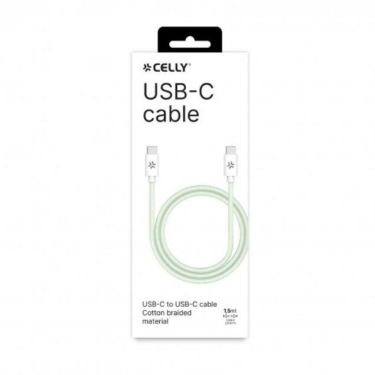 Cavo USB-C a USB-C Celly Intrecciato 1,5 m Verde/Bianco